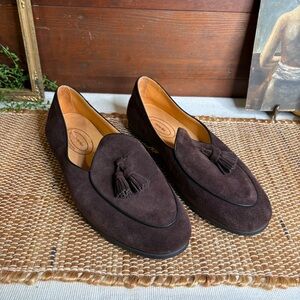 Journey West Brown Suede Leather Belgian Tassel Loafers Men's Size 13M
